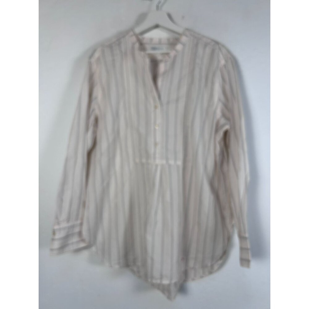 Free Assembly Womens Striped Long-Sleeve Henley Tunic Shirt Top XXL White/Gray